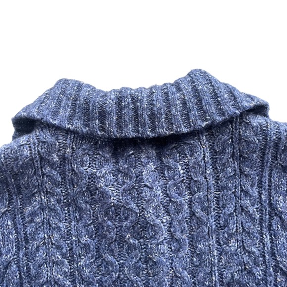 LL Bean Vintage L Blue Cable Knit Wool Bl Buttons Chunky Cardigan Sweater Granny - Picture 13 of 16
